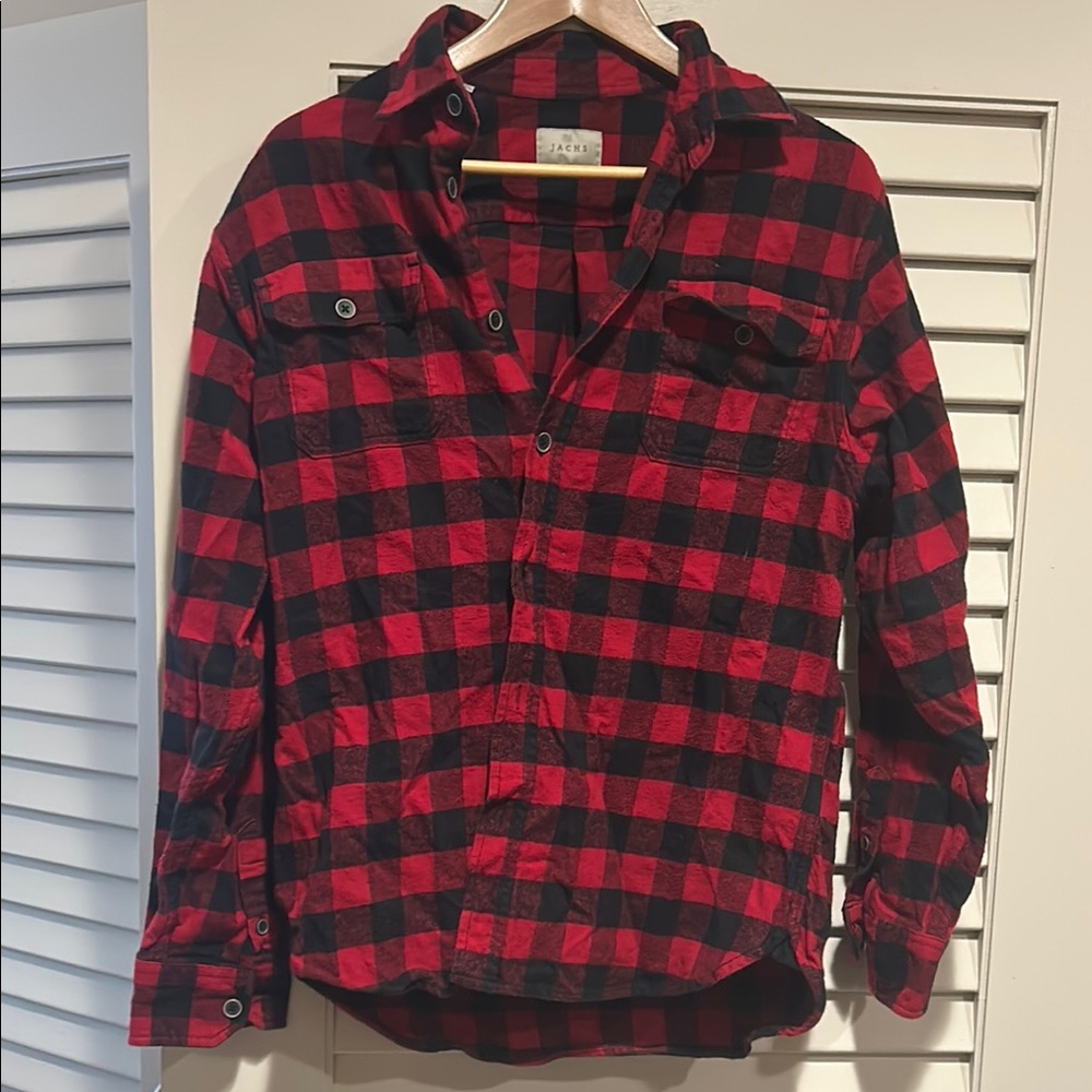 Red and Black Plaid flannel  Button-Up Shirt